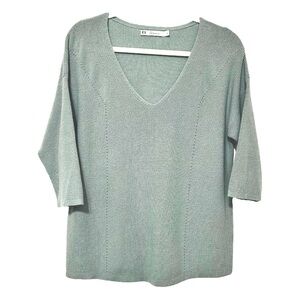 Costal Grandma Soft Girl Reitmans Light Teal 100% Cotton V-Neck Sweater - Size L
